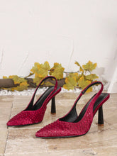 Plus Size Fashion Pointed Toe Thick Heel Pumps, Vintage Closed Toe Sandals For Women, Rhinestone Strap